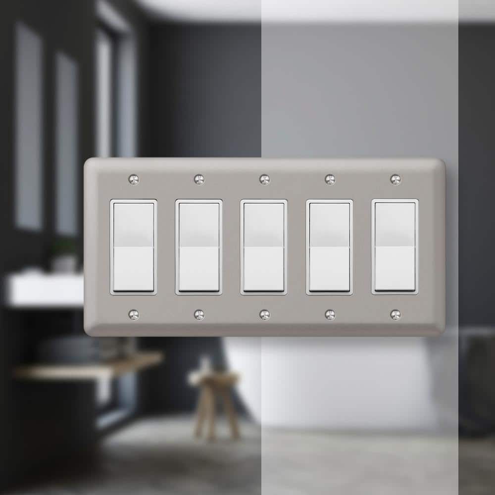Brushed Nickel 5-Gang Steel Rocker Wall Plate