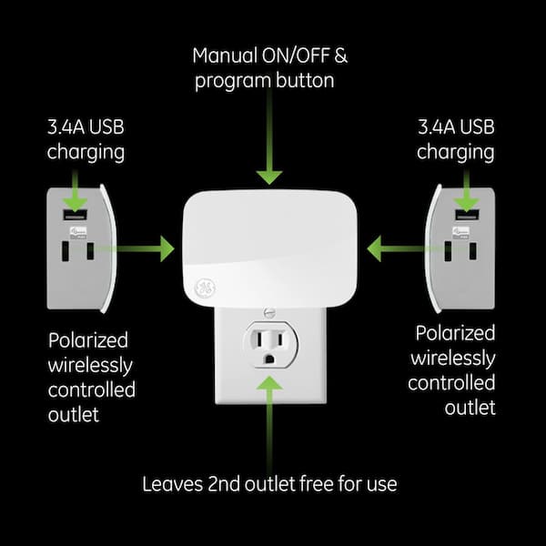 GE Z-Wave Plus Plug-In 2-Outlet Smart Light Dimmer 28175