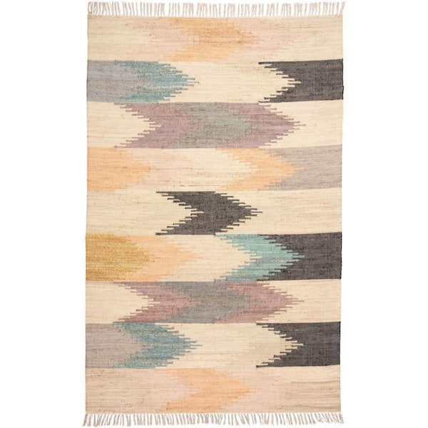 2 X 8 Tan, Blue Geometric Area Rug