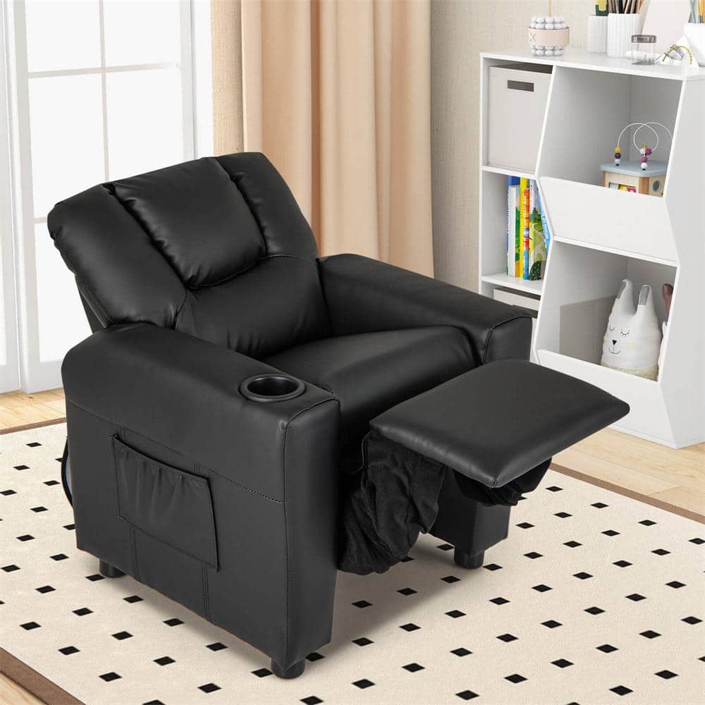 Black Kids Recliner Chair with Cup Holder and Side Pocket Adjustable Backrest Footrest price history on PriceWatchPro