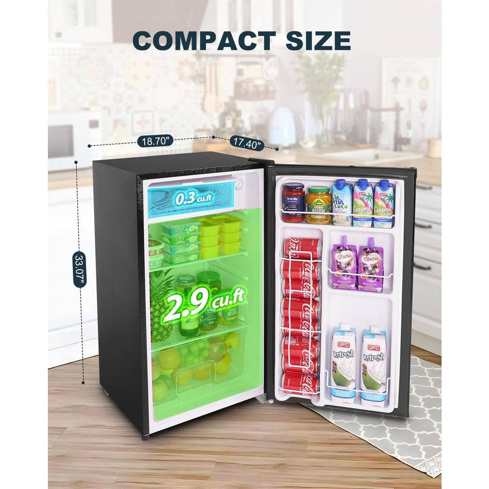 Glossy Black Compact Single Door Mini Refrigerator with Freezer