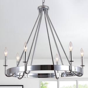 6 light Chrome Modern Linear Chandelier for Kitchen Island Candle Style Farmhouse Chandelier with no bulbs included
