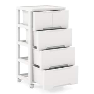 White 31 in. Plastic Rolling Storage Cart with 4 Universal Wheels 5-Drawer Dresser Cabinet