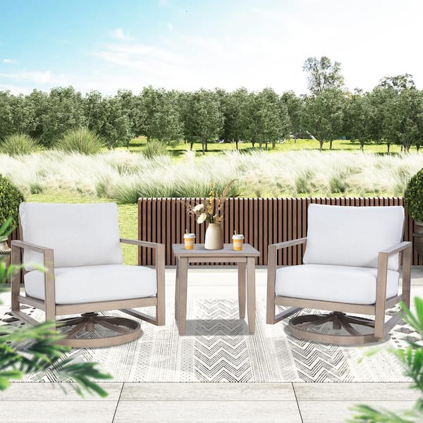 Hamarto 3-Piece Aluminum Patio Outdoor Swivel Conversation Set with Warm White Cushions