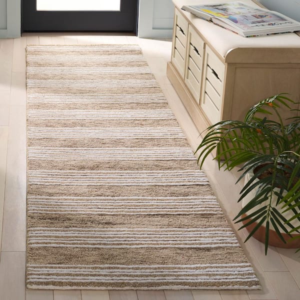 Pine 2 ft. x 8 ft. Ivory/Taupe Double Striped Runner Rug