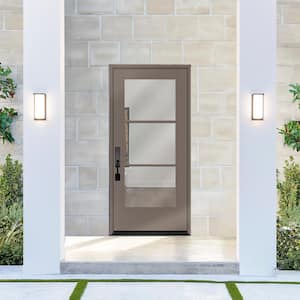 Legacy 36 in. x 80 in. Icon 3 Lite Modern Clear Glass RHIS Kindling Fiberglass Prehung Front Door