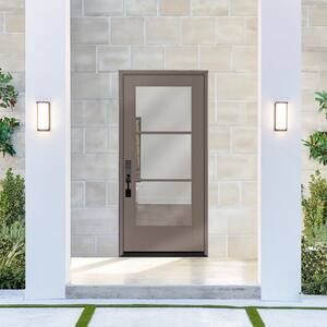 Legacy 30 in. x 80 in. Icon 3 Lite Modern Clear Glass RHIS Kindling Fiberglass Prehung Front Door