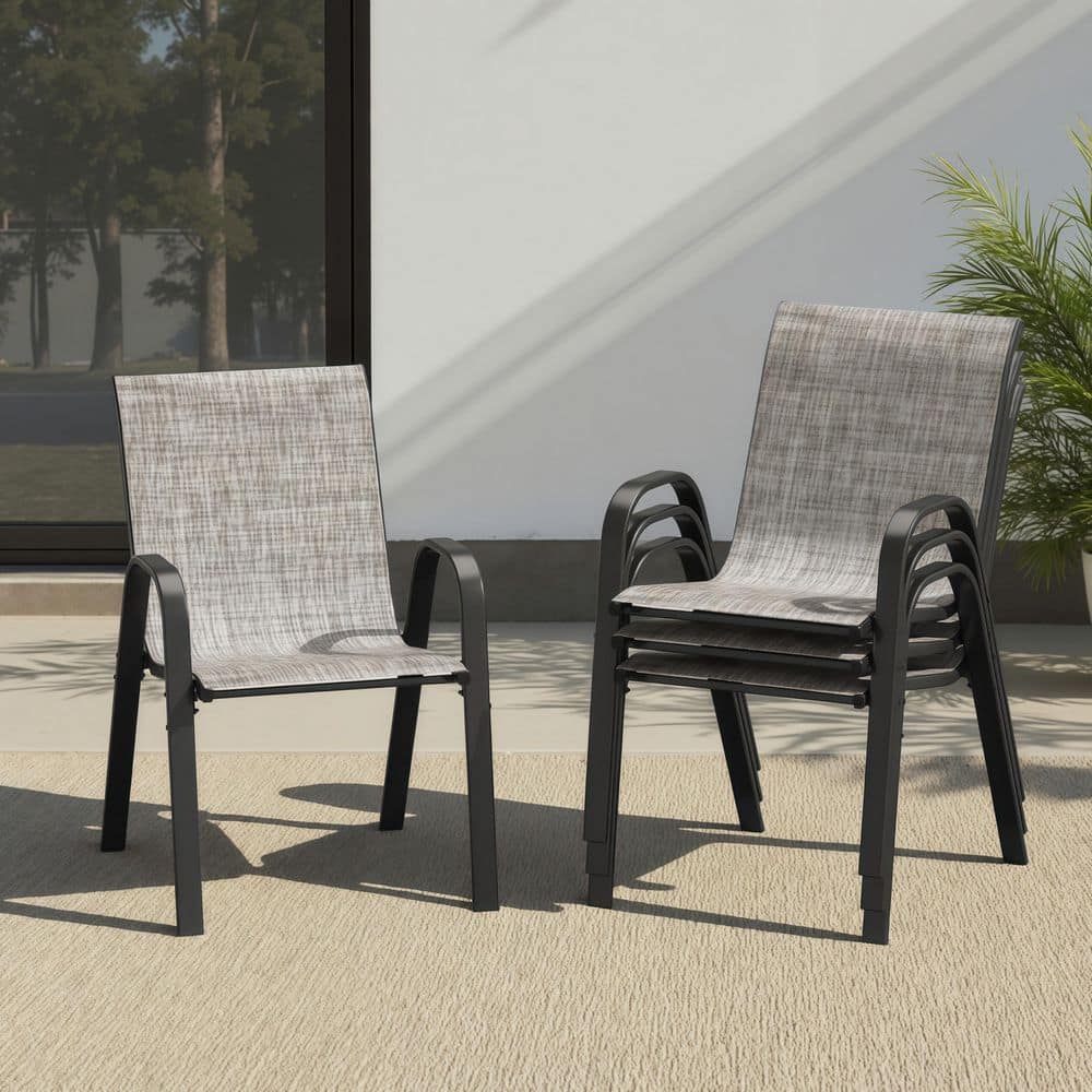 Set of 4 Stackable Outdoor Dining Chairs, Textilene Patio Chairs with Metal Frame, Backyard, Balcony Poolside, Grey price history on PriceWatchPro