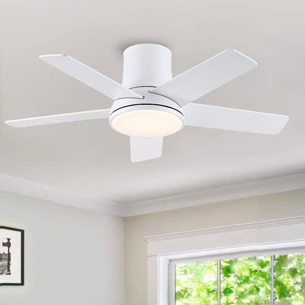 Stylish 42 in. Integrated LED Matte White Flush Mount Ceiling Fan with Light, Quiet DC Motor and Remote Control