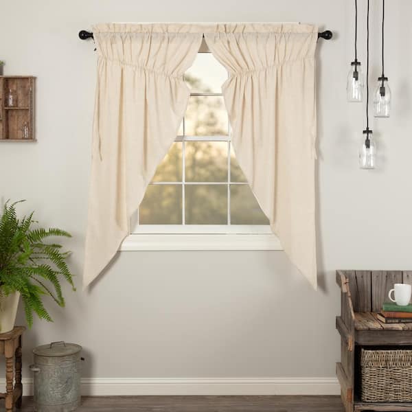 VHC BRANDS Simple Life Flax 36 in. W x 63 in. L Light Filtering Prairie Window Curtain Panel in Natural Cream Pair
