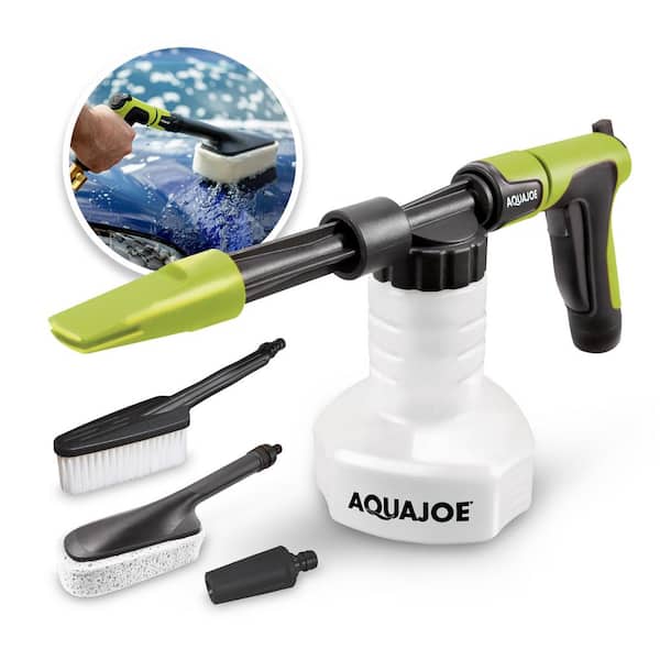 AQUA JOE 2-in-1 Hose-Powered Adjustable Foam Cannon Spray Gun with Attachments, Green