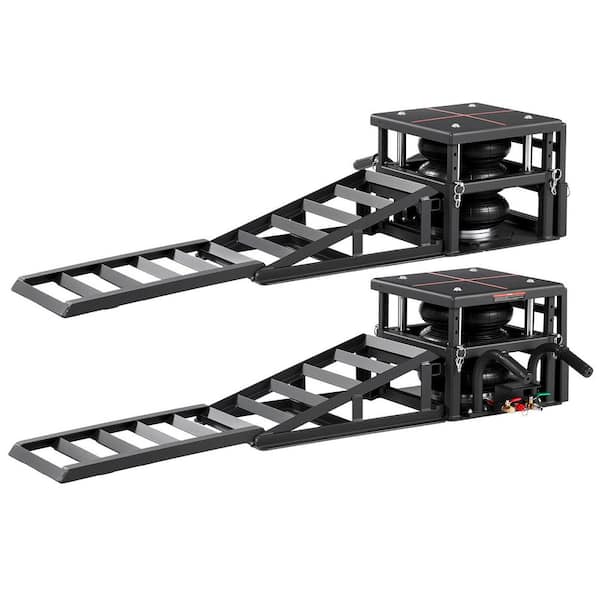 Air Portable Car Lifts, 11023 lbs. /5 Ton Capacity, 12.6 in. Max Height, Ramp Jacks w/ Wheel Chocks Heavy-Duty (2 Piece)