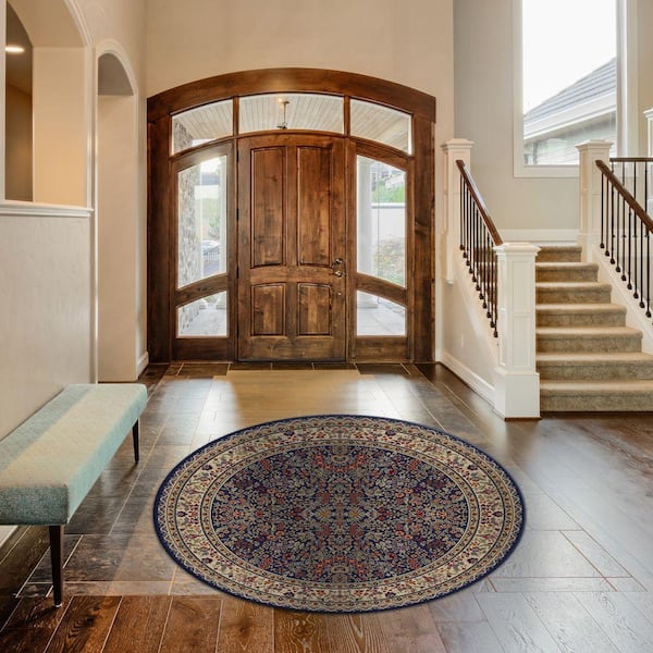 Jewel Sarouk Navy 5 ft. Round Area Rug