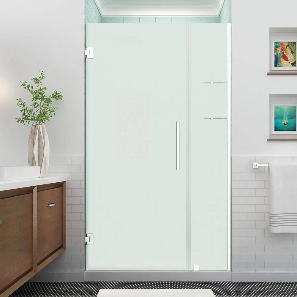 Stainless Steel Frameless Frosted Glass Hinged Shower Door, 42.25" x 72"