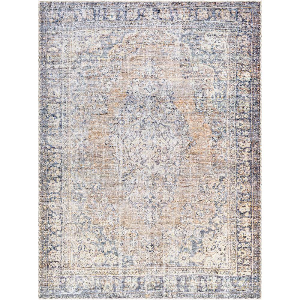 Gray and Slate Blue Polyester Rectangular Washable Area Rug