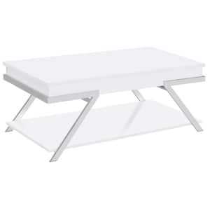 Marcia 47.5 in. White High Gloss and Chrome Rectangle Wood Coffee Table with Lift Top