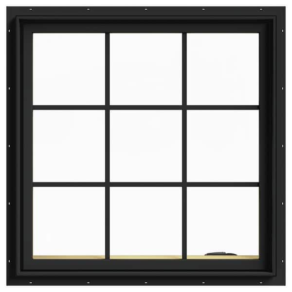JELD-WEN 36 in. x 36 in. W-2500 Series Bronze Painted Clad Wood Right-Handed Casement Window with Colonial Grids/Grilles