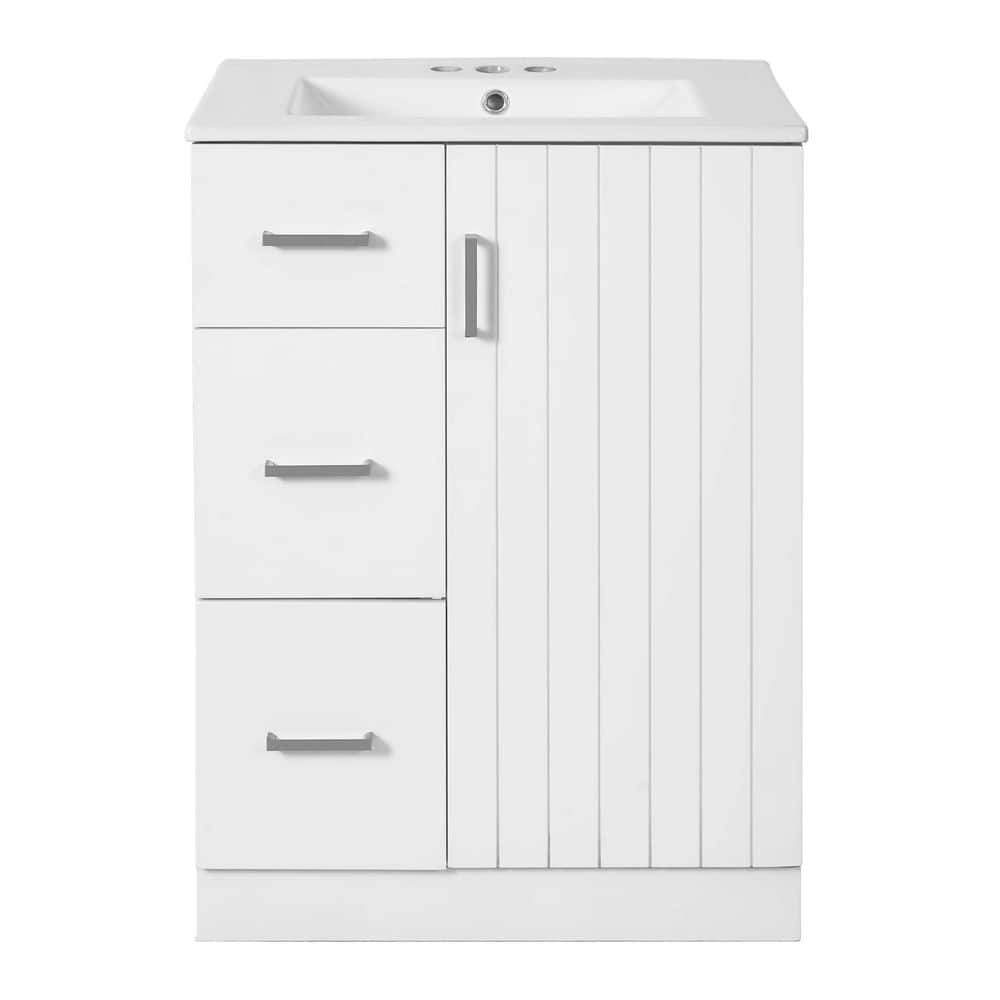 24 in. Freestanding White Bath Vanity with White Ceramic Sink Top, 2 Drawers and Soft-Closing Door price history on PriceWatchPro