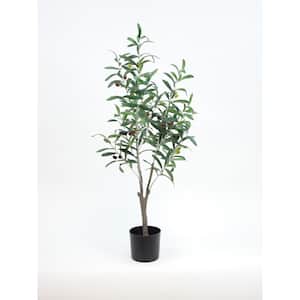 36 inch Green, Artificial Olive Tree in Black Drop In Pot
