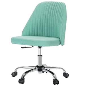Fabric Upholstered Armless Swivel Ergonomic Computer Task Chair in Green with Adjustable Height