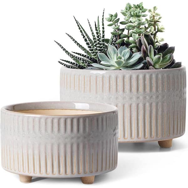 ITOPFOX Modern 8 in. L x 8 in. W x 5 in. H Reactive Glaze Star White Ceramic Round Indoor Planter (2-Pack)