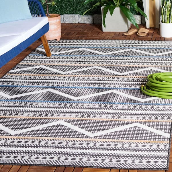 Cabana Black/Ivory 5 ft. x 8 ft. High-Low Geometric Indoor/Outdoor Area Rug