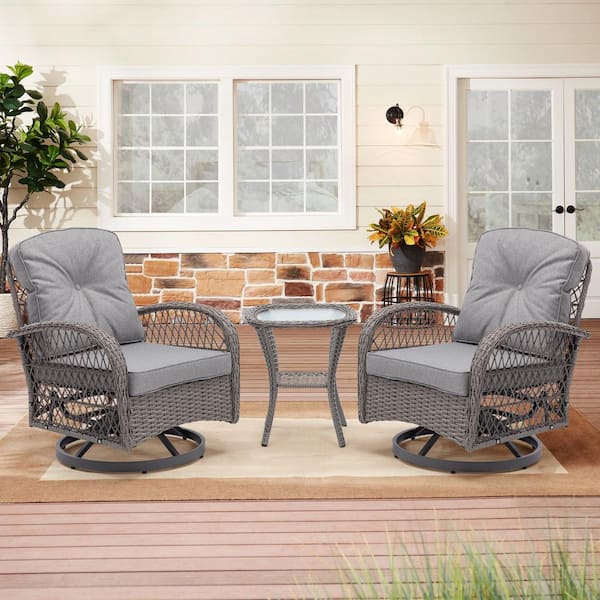 BTMWAY 3-Piece PE Wicker Swivel Outdoor Rocking Chair Set with Coffee ...