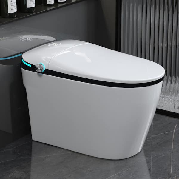 Elongated Bidet Toilet 1.28 GPF in White with Auto Open/Close Seat, Foot Sensor, LED Display, Warm Water & Dryer
