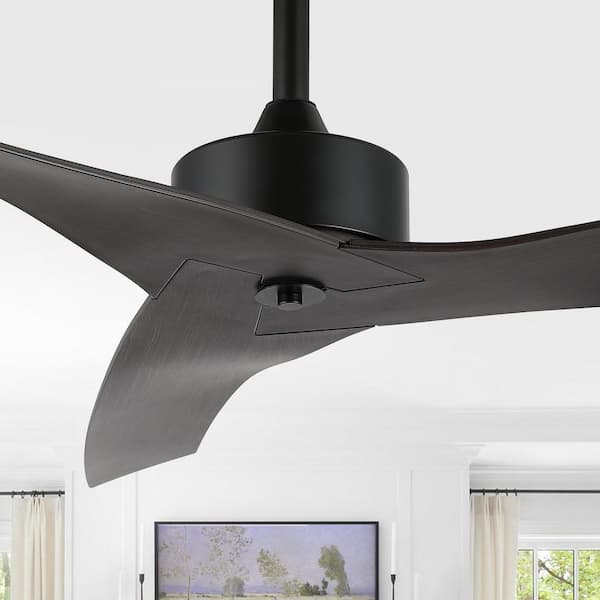 Aldrin 50 in. Minimalist Iron/Plastic App/Remote-Controlled 6-Speed Razor Ceiling Fan, Black/Dark Brown Wood Finish