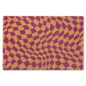 Checkerboard Emmett Purple 24 in. x 36 in. Coir Groovy Outdoor Mat