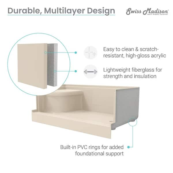 Swiss Madison Aquatique 60 in. L x 32 in. W Alcove Shower Pan Base