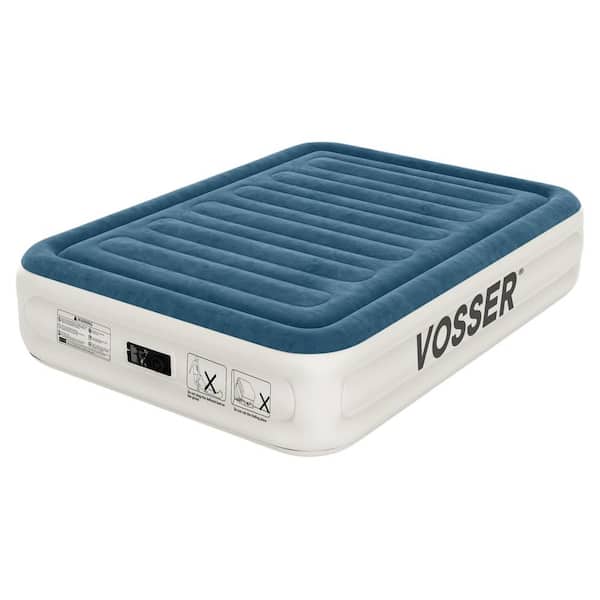 Angel Sar 18 in. Blue Foldable Queen Air Mattress with Built-in Pump and Storage Bag, Inflatable Bed for Home, Camping and Guests