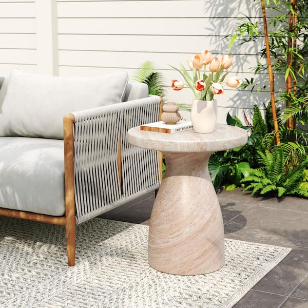 CHRISTOPHER KNIGHT HOME Ips Outdoor Patio Concrete Accent Side Table, MGO, Travertine