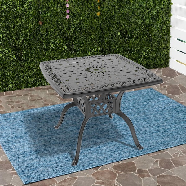 Willit 35.43 in. Black Square Cast Aluminum Outdoor Dining Table