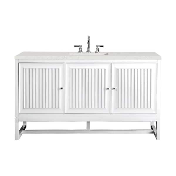James Martin Vanities Athens 60.0 in. W x 23.5 in. D x 34.5 in. H Single Bathroom Vanity Glossy White and Lime Delight Quartz Top