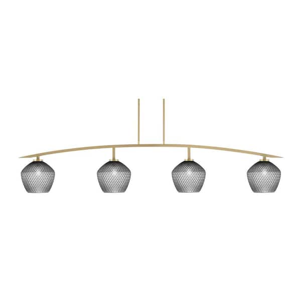 Siena 4-Light New Age Brass Billiard Light with 9 in. Smoke Textured Glass Shades, no bulbs included