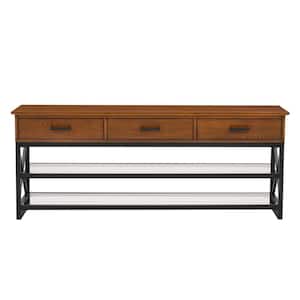 Houston 60 in. Cherry Brown Engineered Wood TV Stand with 3 Drawer Fits TVs Up to 70 in. with Cable Management