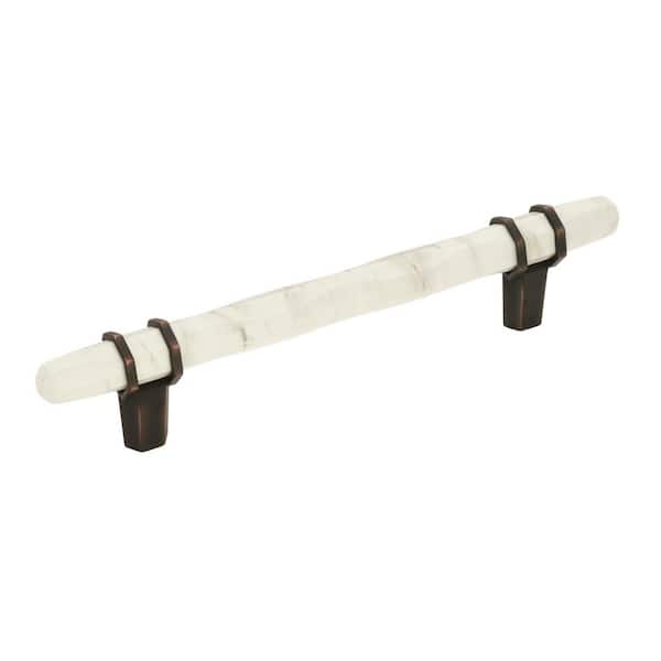 Amerock Carrione 5-1/16 in. (128 mm) Marble White/Oil-Rubbed Bronze Drawer Pull