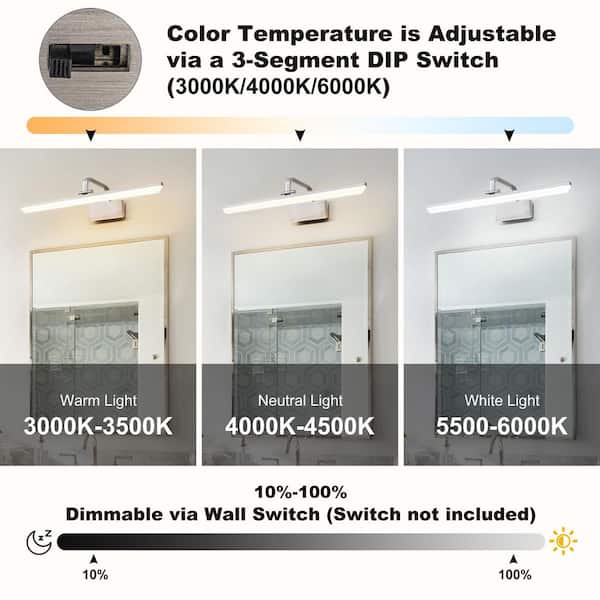 Nimbus LED-Light 23.6 in. W Brushed Nickel Integrated LED Vanity Light Bar with Adjustable CCT for Bathroom and Mirror