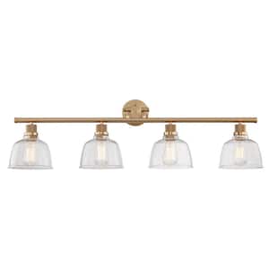 Columbes 5 in. 4-Lights Satin Gold with Clear Vanity Light Seedy Glass