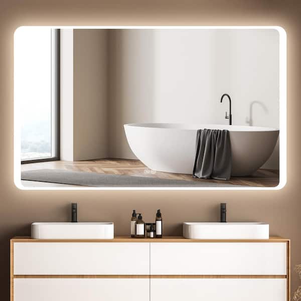 Getpro 60 in. W x 36 in. H Large Rectangular Frameless Wall Mounted Anti-Fog LED Backlit Light Bathroom Vanity Mirror in Silver