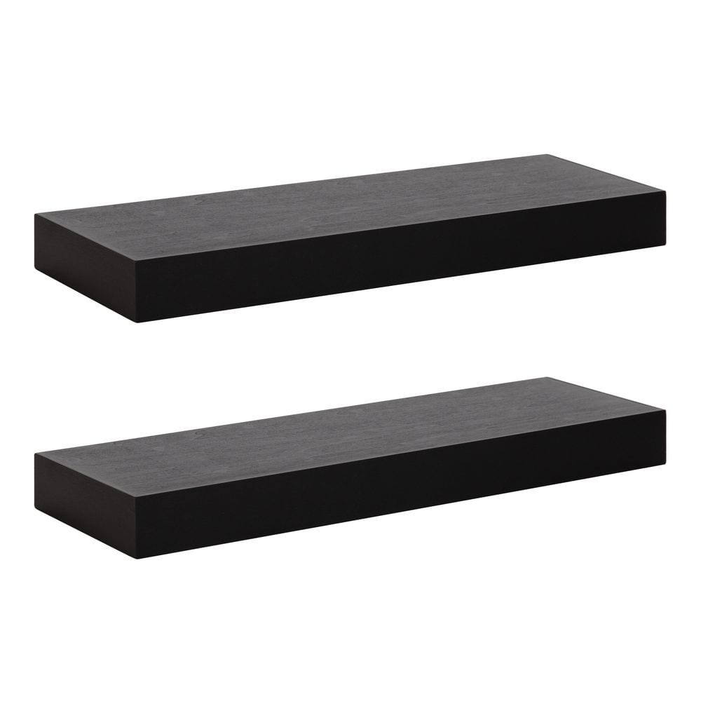 Havlock Black Solid Wood Floating Wall Shelves, Set of 2
