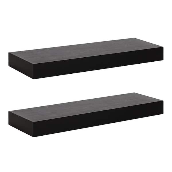 Kate and Laurel Havlock 8.00 in. x 24.00 in. Black Wood Floating Decorative Wall Shelf Set of