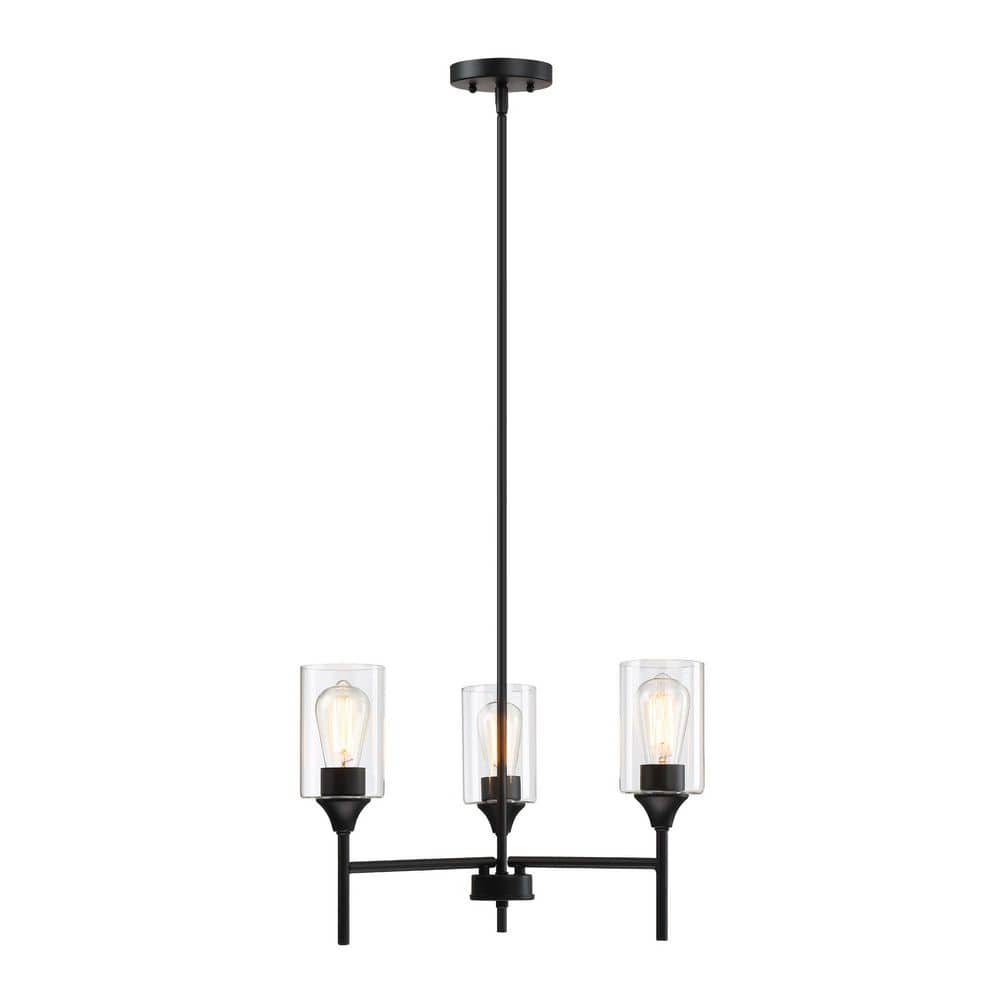 Recca 21 in. 3-light Matte Black Clear Glass Shade Chandelier for Kitchen Island with No Bulbs Included price history on PriceWatchPro