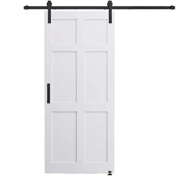 Unbranded 24 in. x 80 in. 6-Paneled White Primed Interior Sliding Barn Door with Hardware Kit, MDF, Barn Door Slab