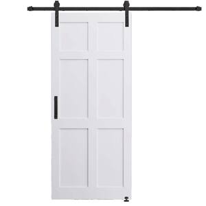 36in.x80in. 6 Paneled White Primed Interior Sliding Barn Door with Hardware Kit, MDF, Barn Door Slab