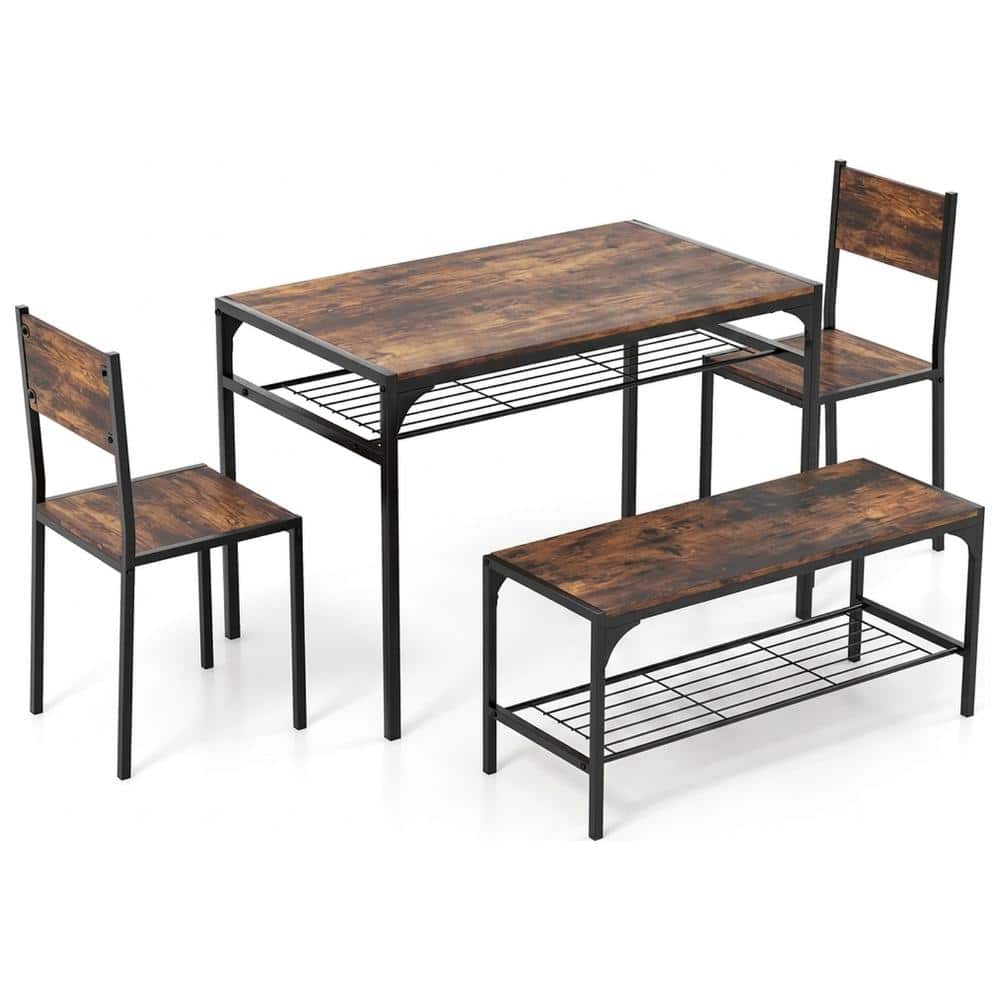 Industrial Rectangular Kitchen Table Set with Bench, 2 Chairs and Storage Shelves price history on PriceWatchPro