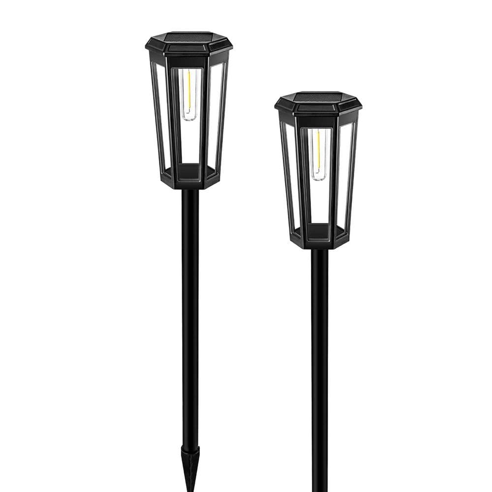 2-Pack Black LED Weather Resistant Path Light, Solar Powered Outdoor Pathwa