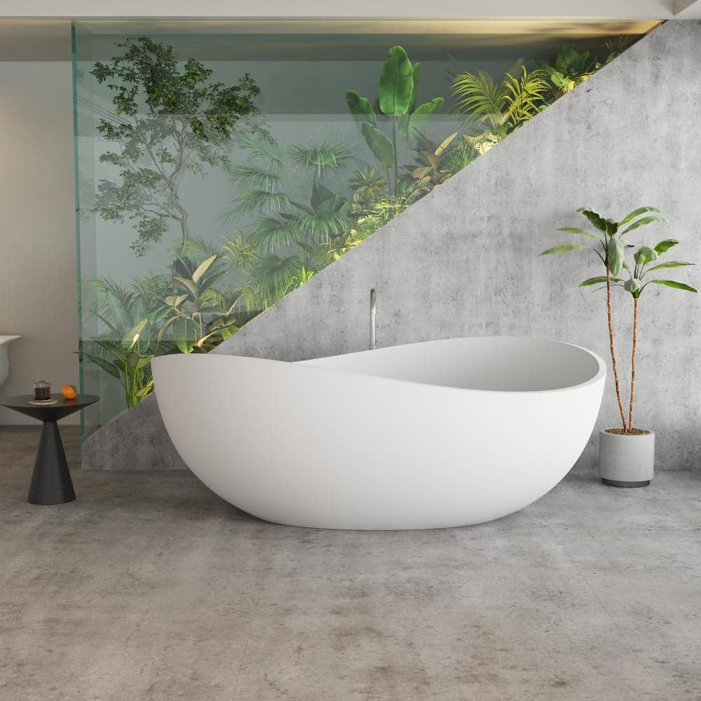 Xspracer Moray 63 in. x 37 in. Solid Surface Stone Resin Flatbottom  Freestanding Double Slipper Soaking Bathtub in Matte White JH-W54326739 -  The Home ...