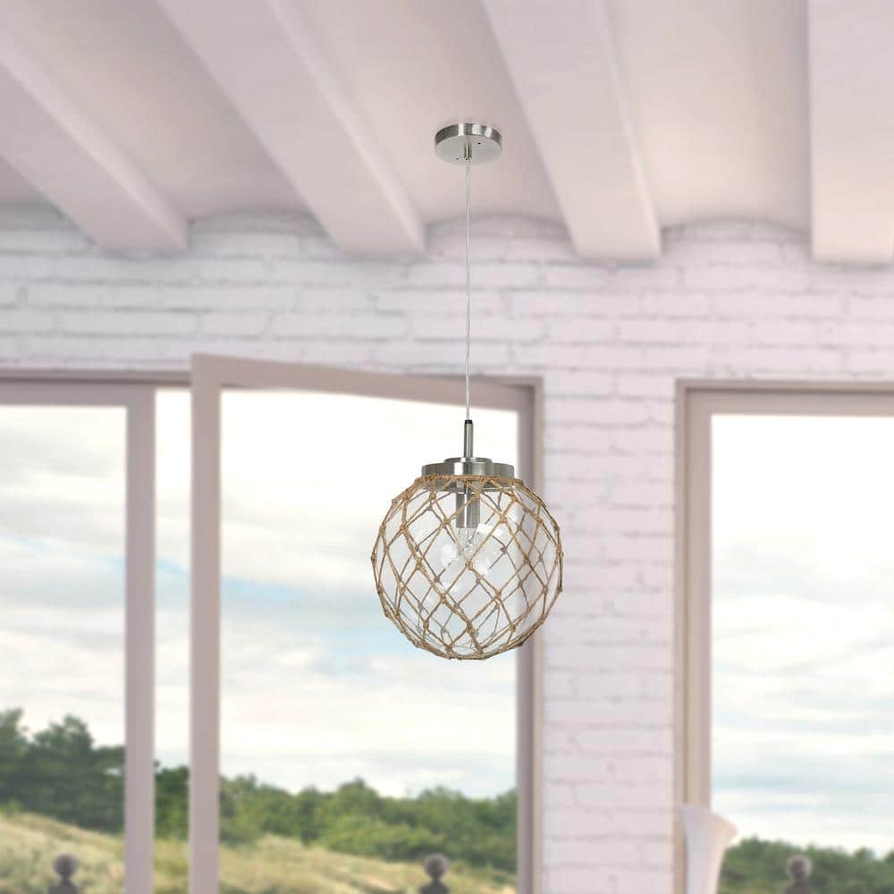Elegant Coastal Sea Glass Globe Pendant with Brushed Nickel Finish